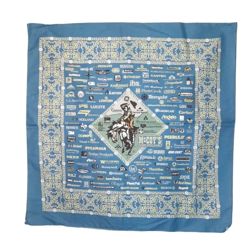 Vintage McCoy's Advertisement Rodeo Cowboy Bronco Rider Blue Bandana